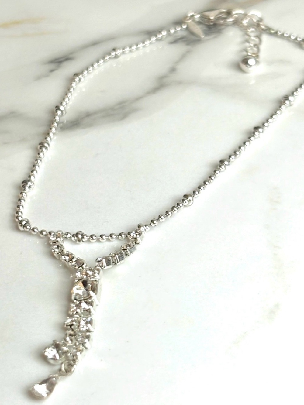 Vintage Avon Silver Tone Rhinestone Drop Anklet Y Necklace Style NIB 2004